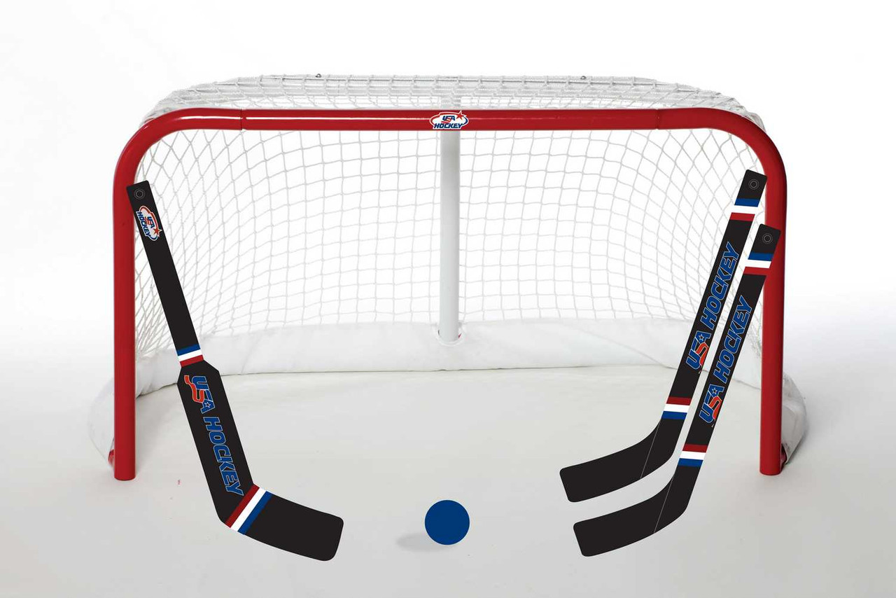 USA Hockey Pro Form Mini Knee Net Set 2 Sticks, Goalie Stick, Foam Ball