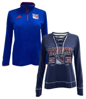 Adidas Women's NHL New York Rangers (2 Pack) ¼ Zip & V-Neck Hockey Tees (M)
