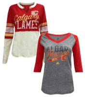 Adidas Women's NHL Calgary Flames Hockey (2 Pack) V-Neck Tees T-Shirt (S)