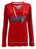 Adidas Women's NHL Florida Panthers Laced V-Neck Long-sleeve T-Shirt Hockey (XL)