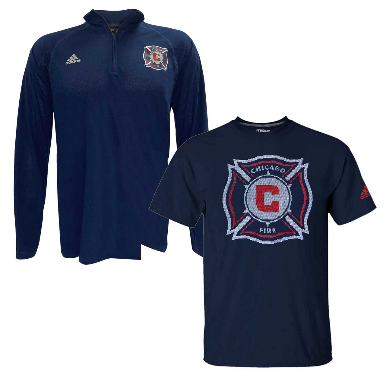 Adidas Men's MLS Chicago Fire (2 Pack) Soccer L/S ¼ Zip & S/S Tee T-Shirt  (L) - Sports Diamond