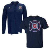 Adidas Men's MLS Chicago Fire (2 Pack) Soccer L/S ¼ Zip & S/S Tee T-Shirt (L)