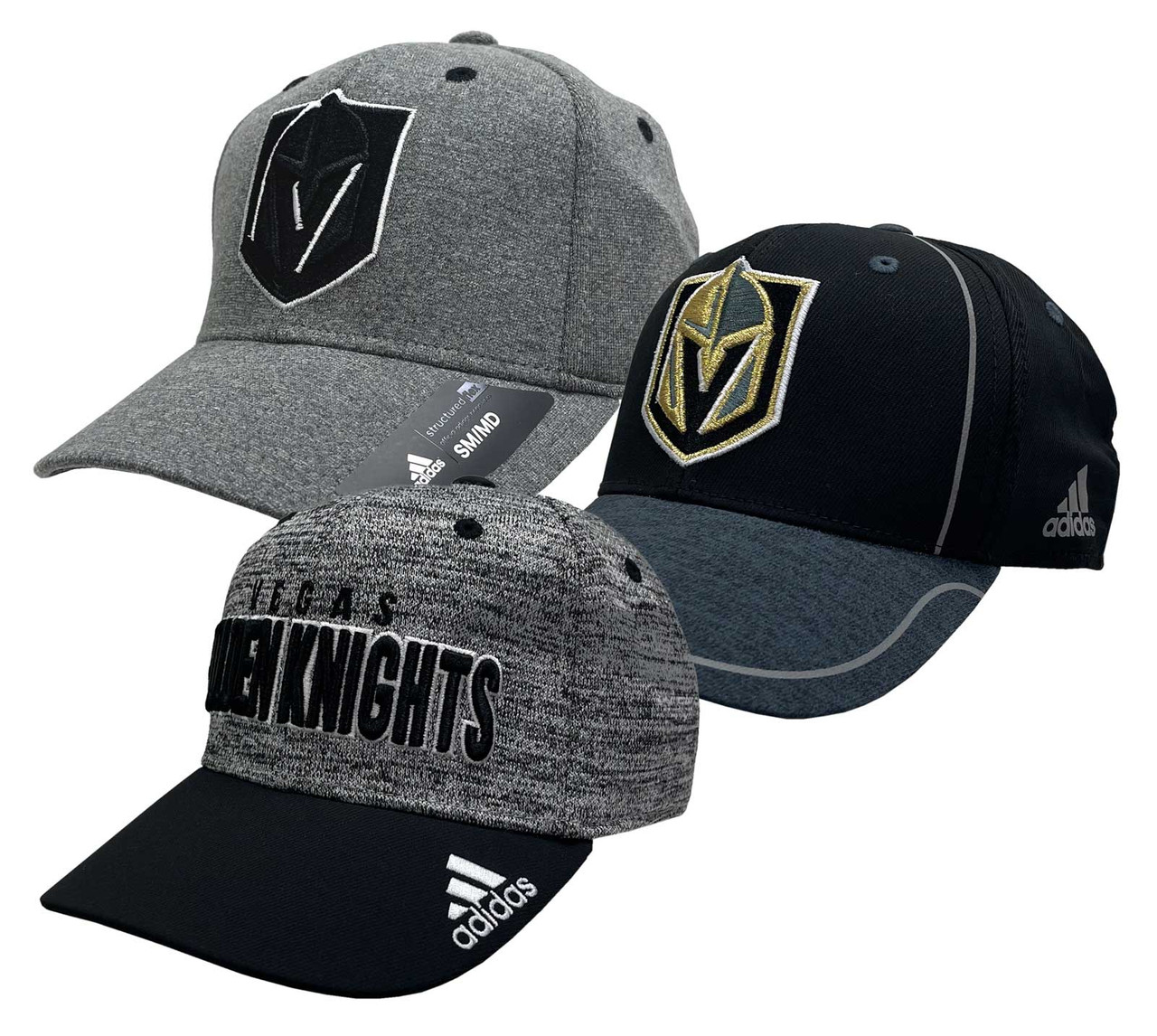 Adidas Men's NHL Las Vegas Knights Hockey (3 Pack) Baseball Caps Flex Fit  (S/M) - Sports Diamond
