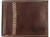 Rawlings Leather Wallet, Red Label Baseball Stitch Bifold Glove Brown MW485-201