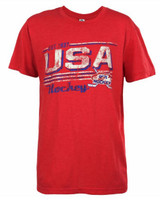 USA Hockey Adult Ice Hockey Red Distressed USA Logo T-Shirt Tee, Red 14012H