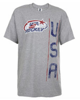 USA Hockey Adult Ice Hockey Vertical USA Logo T-Shirt Tee, Gray HG6116H