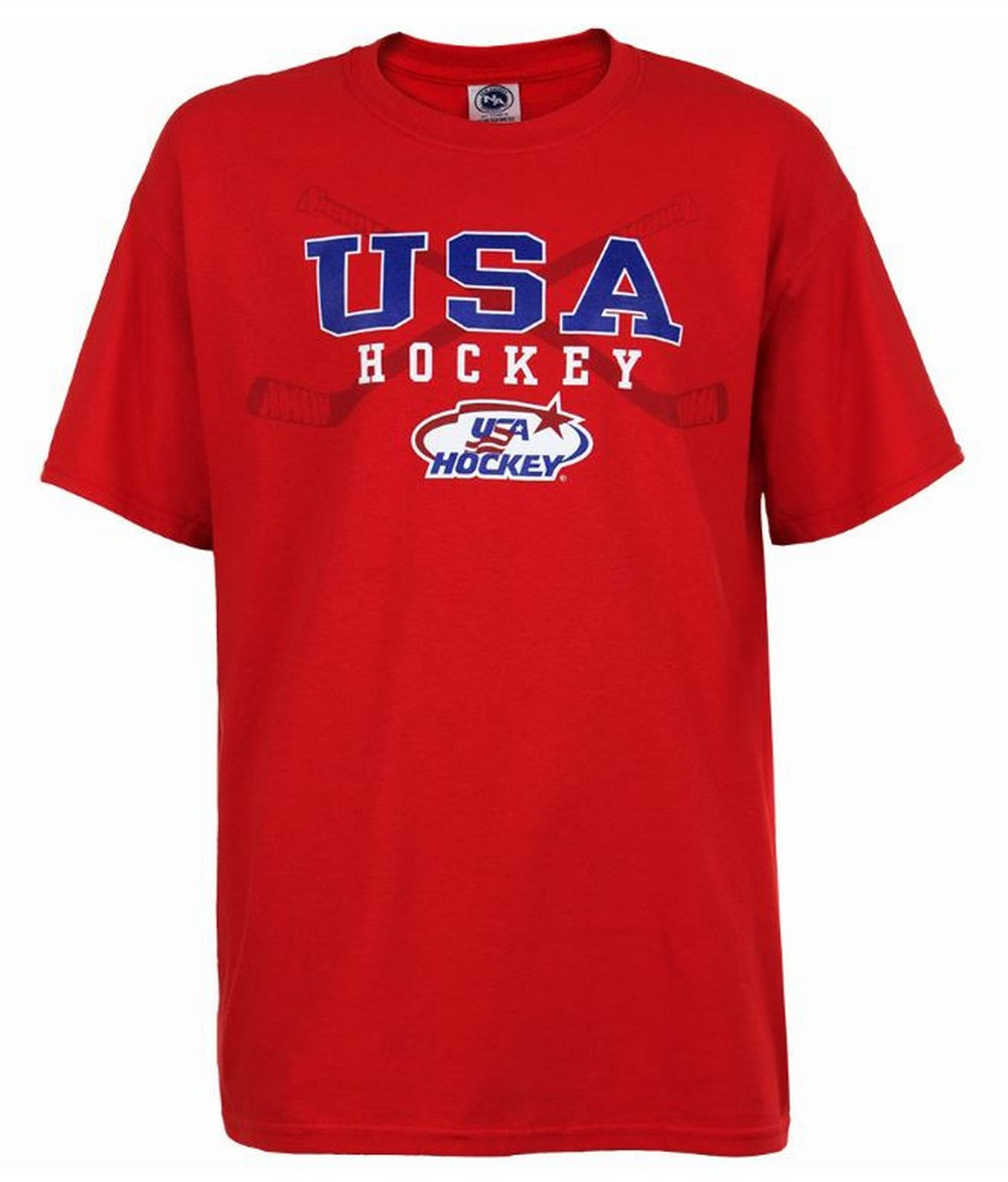 USA Hockey Adult Ice Hockey Crossed Hockey Stick Logo TShirt Tee, Red