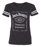Jack Daniels Ladies Football Arm Stripe Short Sleeve T-Shirt, Gray 15361499JD-79