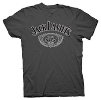 Jack Daniels Men's JD Cartouche Tee T-shirt Top Whiskey Liquor Bourbon Charcoal