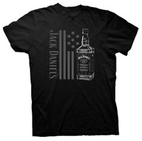 Jack Daniels Men's Bottle & Banner Tee T-shirt Top Whiskey Liquor Bourbon Black
