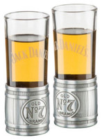 Jack Daniels Metal Barrel Shooter Set (2) Glass/Metal Shot Glass Whiskey Bar