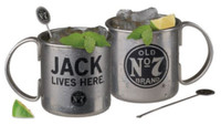 Jack Daniels Tennessee Moscow Mule Mug Set (2) Stainless Steel 16oz. Whiskey Bar