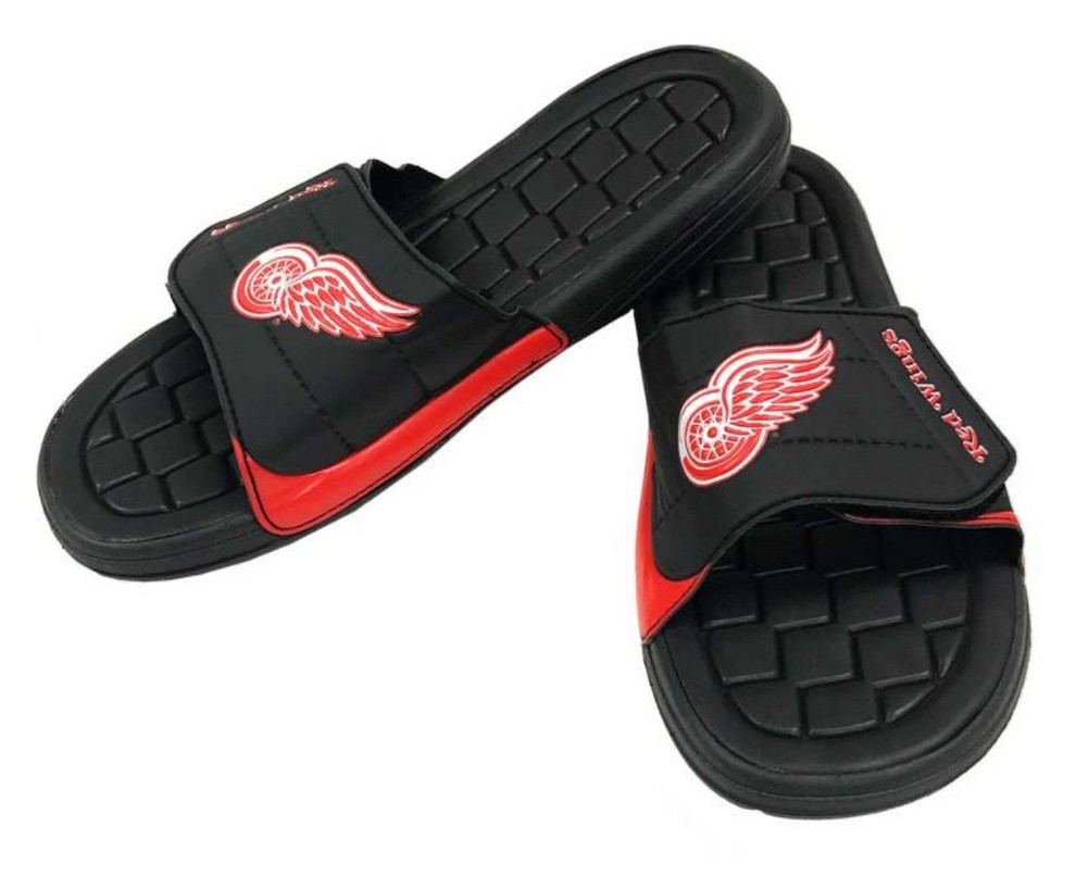 NHL Hockey Detroit Red Wings Slide Sandal Beach Shoe, Black/Red JVM0553BNH  - Sports Diamond