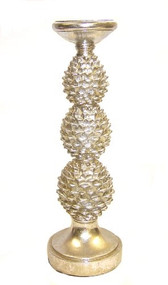 14" Silver Pinecone Pillar Candle Holder