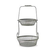24.5 Inch Grey Metal Mesh 2 Tiered Holder with Handle