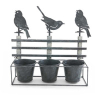 Birds on a Fence Shelf Holding 3 Pots