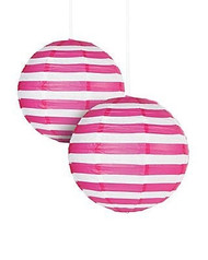 Hot Pink Striped Paper Lantern - 12" - Set of 2