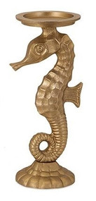 13" Dunaway Gold Aluminum Seahorse Candleholder
