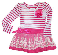 Girls Striped Dress with Lace Skirt (Small)