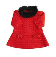 Baby Girls Red Quilt Dress with Fur Collar Dress (12-18 months)