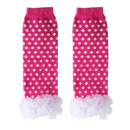 Baby Girls Hot Pink & White Leg Warmers with Chiffon Ankles