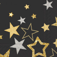 Ideal Home Range 20 Count Cocktail Napkins, Sparkling Stars Black