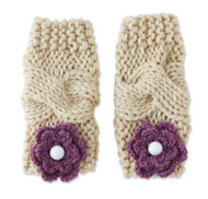 Baby Girls Light Beige & Plum Flower Knit Leg Warmers