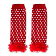 Baby Girls Red & White Leg Warmers with Chiffon Ankles