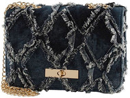 Frayed Blue Denim Bag with Gold Chain