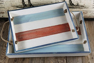 Distressed Red White & Blue Wooden Trays Set of