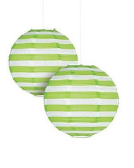 Lime Green Striped Paper Lantern - 12" - Set of 2
