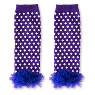 Baby Girls Dark Purple & White Leg Warmers with Chiffon Ankles