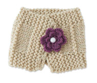 Baby Girls Handmade Knit Light Beige Scarf with Plum Flower