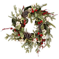 Cotton Pinecone  Berry Wreath 24"