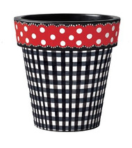 Black Gingham with Red Dots 12" Art Pot Planter
