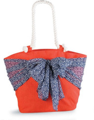 Mud Pie Sarong Along Orange Tote with Blue Umbrellas Sarong