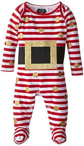 Mud Pie Baby Girl or Boy, Glitter Santa Footed One Piece, Red/White, 6-9 Months