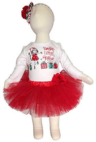 K K Baby Girls Christmas Santa's Little Helper Onesie, Flower Tutu and Headband Outfit, 6-12 Months