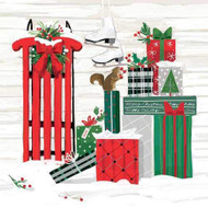 Sled and Presents Paper Cocktail Napkins, Holiday Napkins, Christmas Napkins,