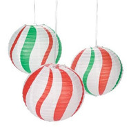 Red & Green Swirl Paper Lanterns - 12" - Set of 3