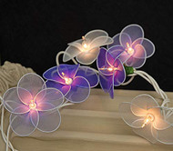 White String Lights with Purple, Fuchsia and White Sheer Flowers, 20 ct, 8 ' Long, UL Listed