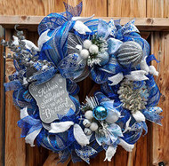 Snowflake 26 inch"If Kisses Were Snowflakes" Blue and Silver Deco Wreath