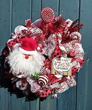 Santa 26 inch"Have a Holly Jolly Christmas" Red and White Deco Wreath