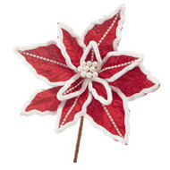 D R 10" Pearl Poinsettia Flower on Stem, Set of 2, Gift Decorations, Christmas Tree Decorations, Holiday Decorations