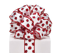 Ladybugs on White Wired Ribbon 1-1/2" Wide x 20 yd