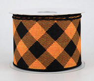 Orange and Black Diagonal Wired Ribbon - 2-1/2" x 10 yds