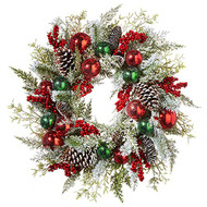 SAFA 24 Inch Iced Ball and Pinecone Wreath, Winter Wreath, Holiday Wreath, Chrstmas Wreath