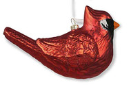 Huge 8 Inch Red Glass Sitting Cardinal Ornament w/Red Glitter