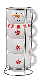 Snowman Ceramic Stacking Mug Set, Holiday Mugs, Hostess Gift,