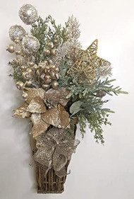 Gilded Gold Winter Door Basket, Christmas Door Basket, Gold floral arrangement, 115